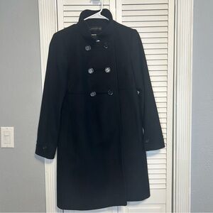 ZARA Woman Wool Blend Pea Coat Black Size M Button Front Pockets Mid Length